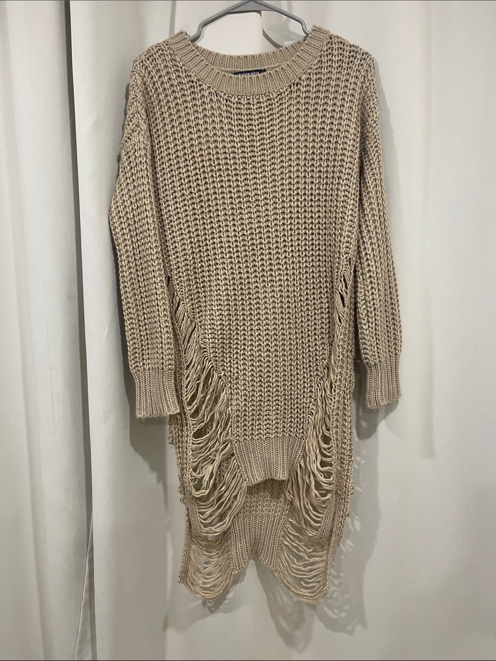 Fashion Nova Chunky Fringe Crewneck Sweater - Beige